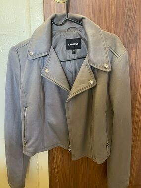 Express Gray Suede-Look Moto Jacket